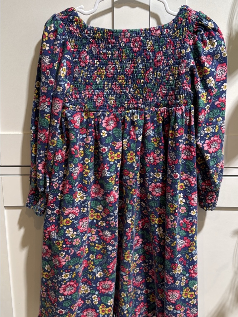 Mini Boden Navy Floral Smocked Dress with Pink & Yellow Accents - Picture 3 of 5